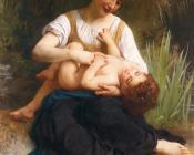 Les joies d'une mere (jeune fille chatouillant un enfant ) , The Joys of Motherhood (Girl Tickling a Child)